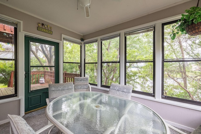 sunroom / solarium featuring ceiling fan and plenty of natural light