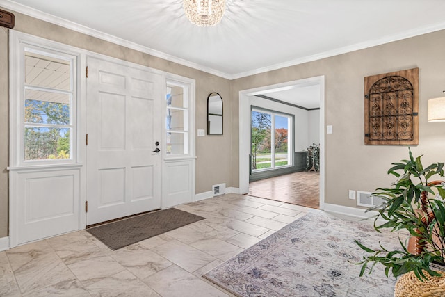 foyer with ornamental molding