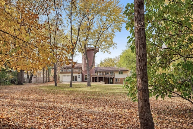 view of yard featuring a garage