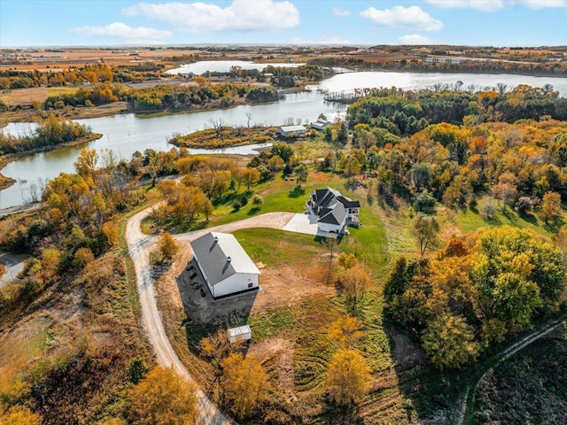 bird's eye view featuring a water view