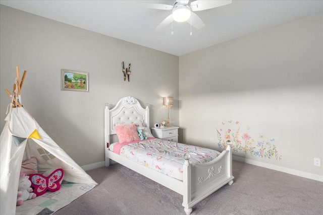 bedroom featuring carpet floors and ceiling fan