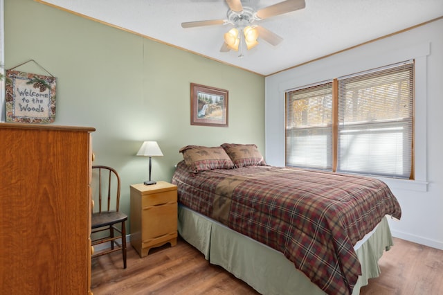 37760 310th St, Aitkin, MN 56431 - bedroom featuring wood finished floors, a ceiling fan, and baseboards