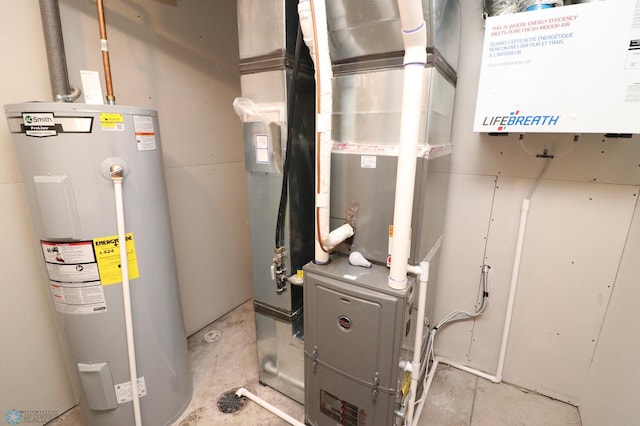 utility room with water heater