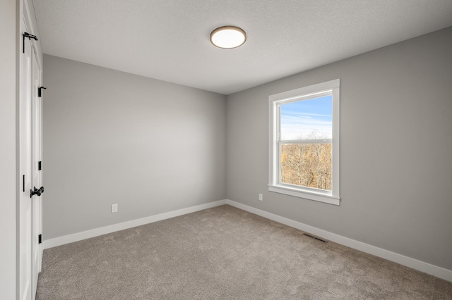 empty room with light carpet and a textured ceiling