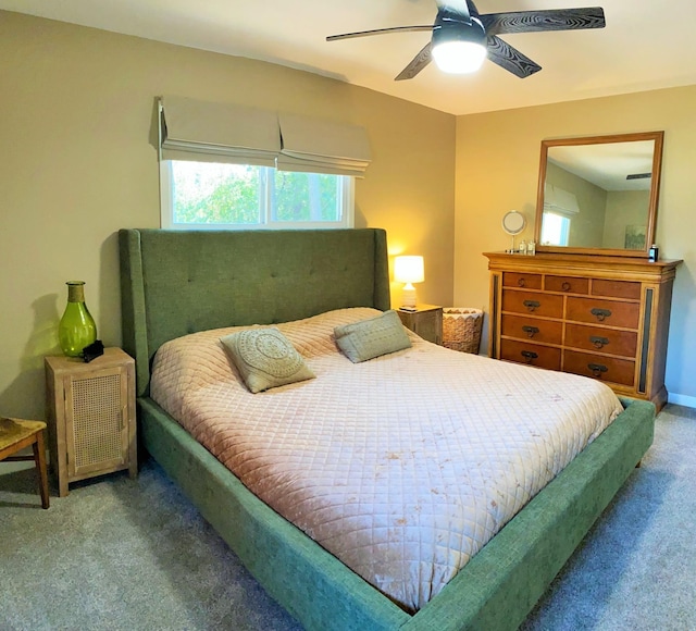 bedroom with carpet flooring and ceiling fan