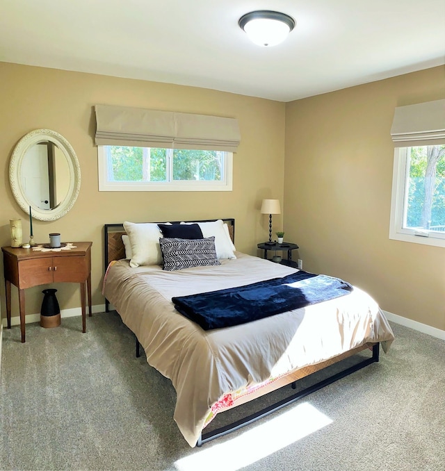 carpeted bedroom with multiple windows