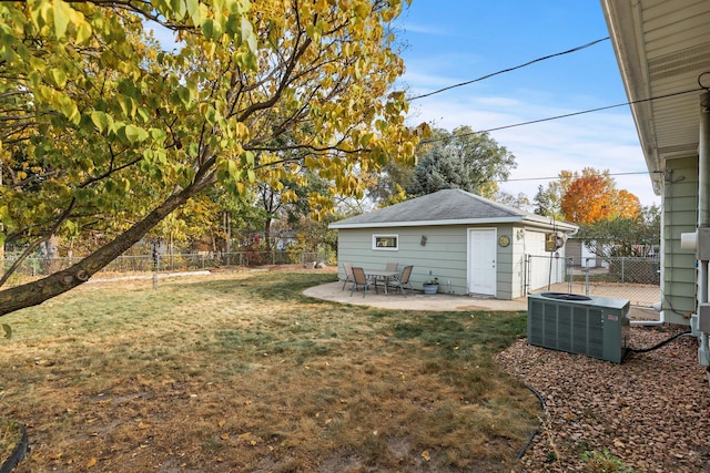 view of yard with cooling unit, a patio, and a fenced backyard