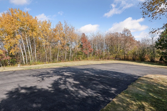 view of street with a forest view