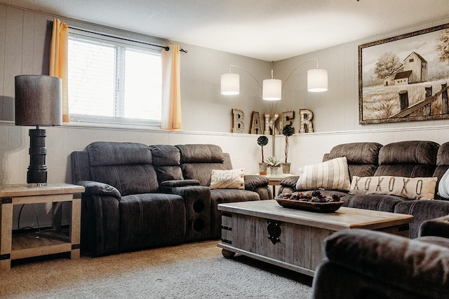 living room featuring carpet