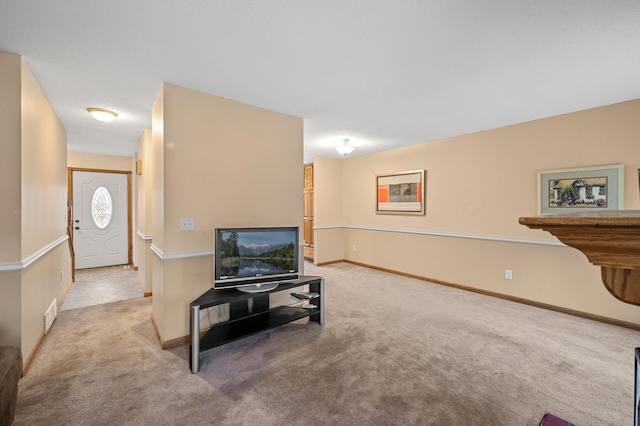 living room with light colored carpet