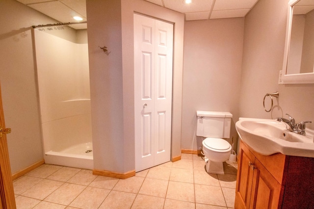 full bathroom featuring vanity, toilet, tile patterned floors, and separate shower and tub