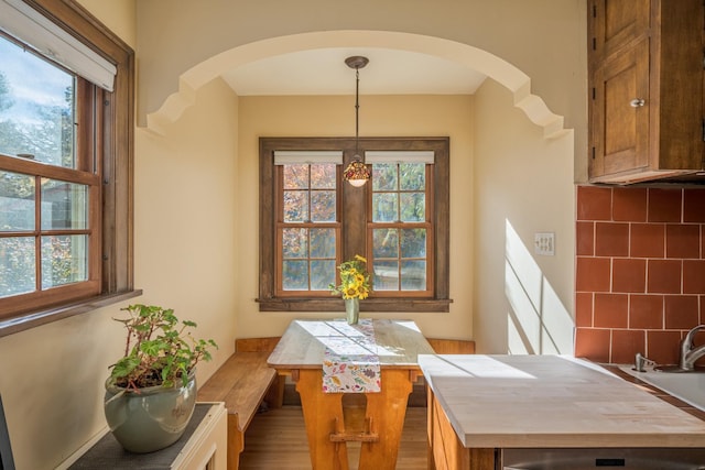 dining area with plenty of natural light and hardwood / wood-style floors