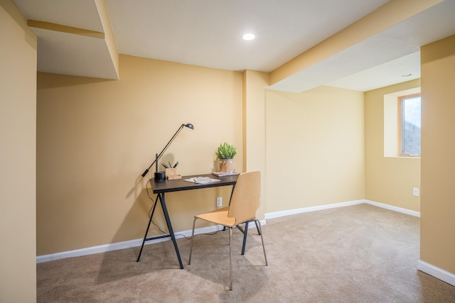 view of carpeted home office