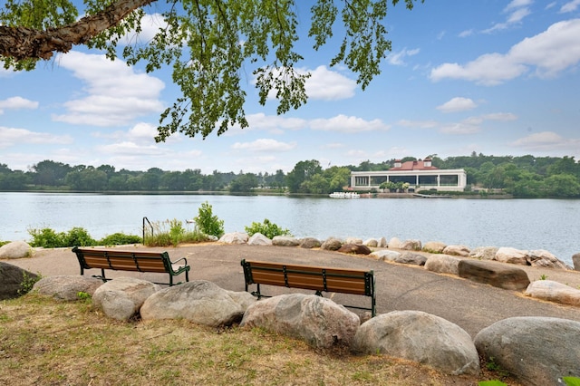 water view featuring a wooded view