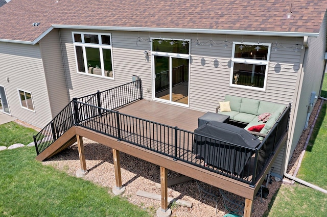 214 15th Ave SE, Lonsdale, MN 55046 - deck with an outdoor living space and a lawn