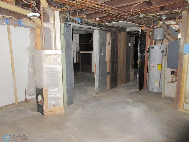 basement featuring electric water heater