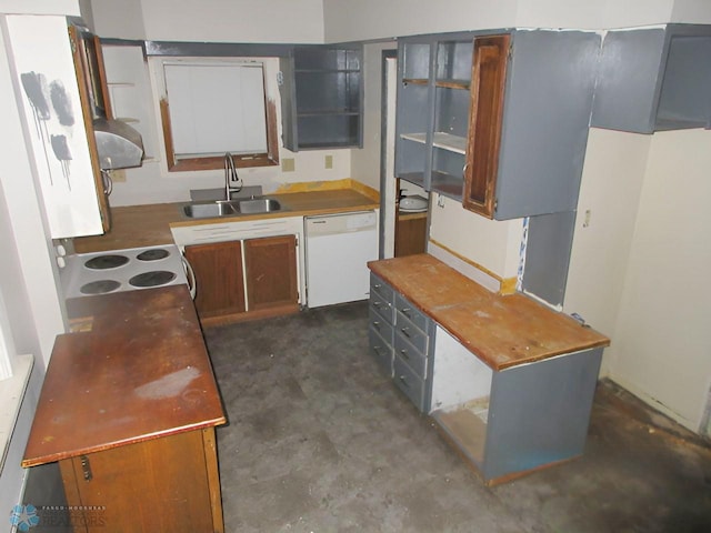 kitchen with sink, white dishwasher, and range with electric stovetop