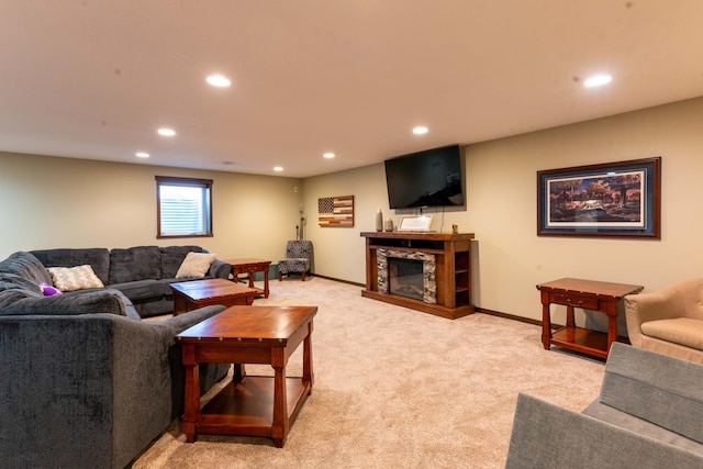 living room with light carpet