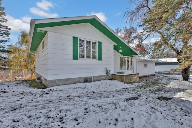 view of snow covered exterior