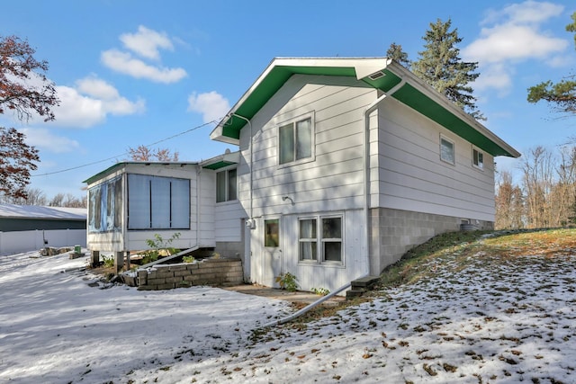 view of snow covered exterior