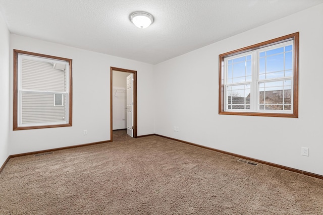 empty room featuring carpet and a textured ceiling