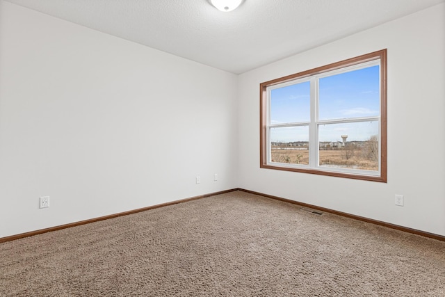 empty room with a textured ceiling and carpet floors