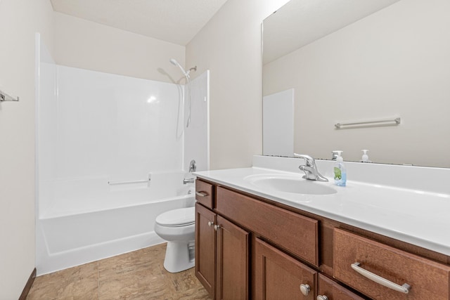 full bathroom with vanity, bathing tub / shower combination, and toilet