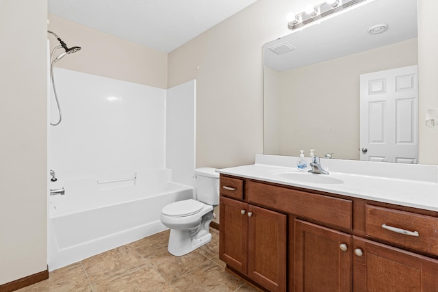 full bathroom featuring vanity, shower / bathing tub combination, and toilet