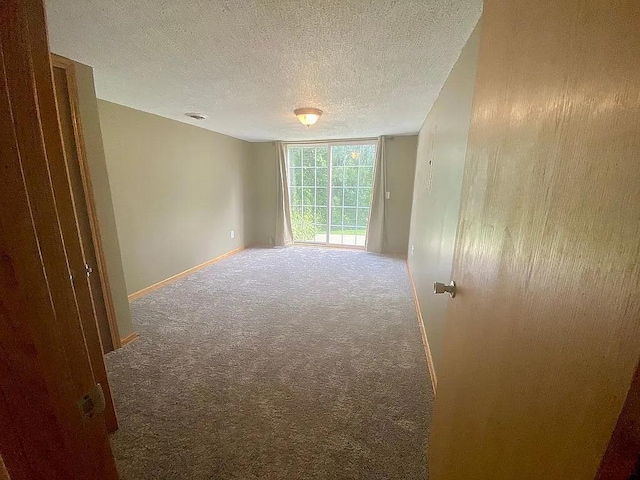 spare room featuring a textured ceiling and carpet flooring