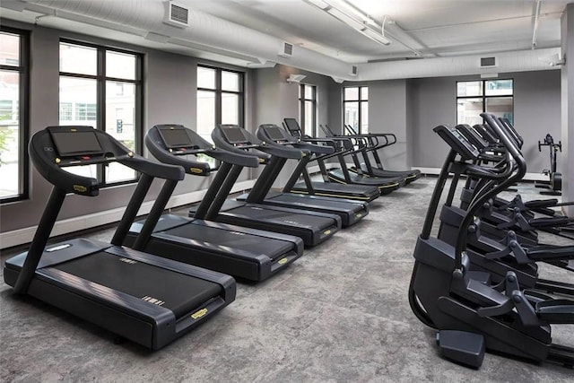 exercise room with a healthy amount of sunlight