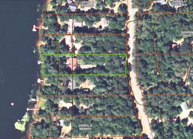 aerial view of property's location featuring property parcel outlined