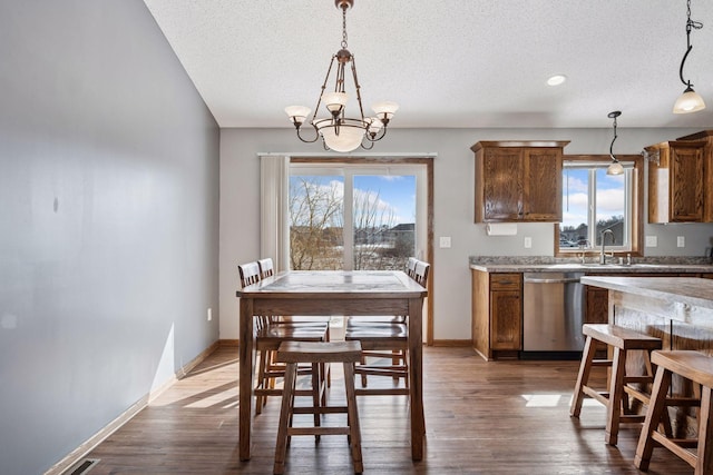 kitchen with a wealth of natural light, dishwasher, and wood finished floors