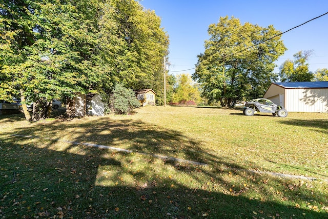 view of yard featuring a shed