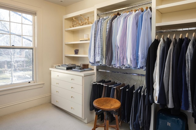 spacious closet with light carpet