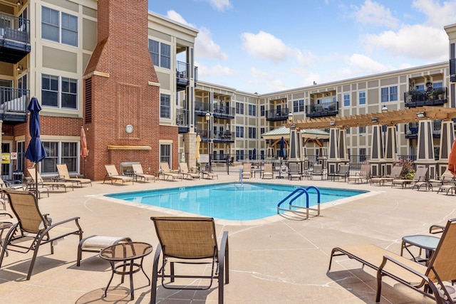 view of pool featuring a patio