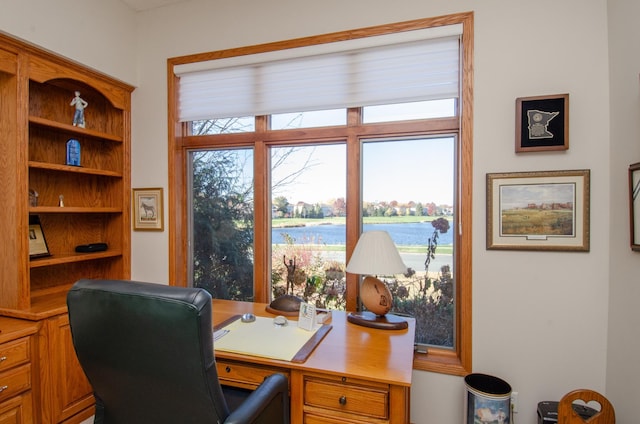 office space with a water view