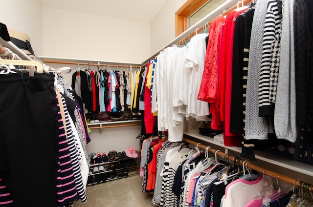 walk in closet with carpet