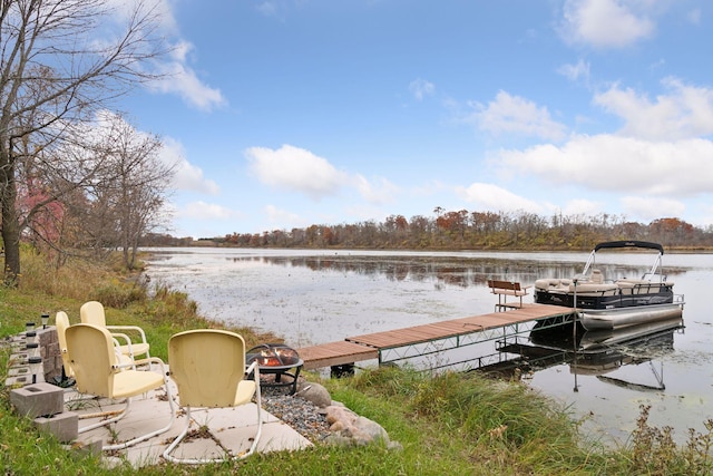 view of dock with a water view