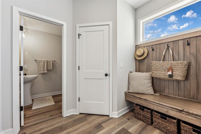 mudroom featuring hardwood / wood-style floors