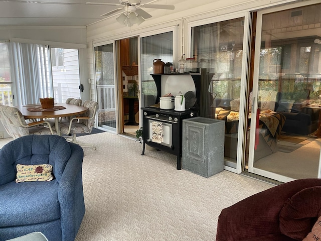 exterior space featuring ceiling fan and vaulted ceiling