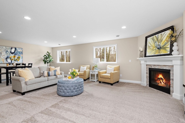 living room with light colored carpet