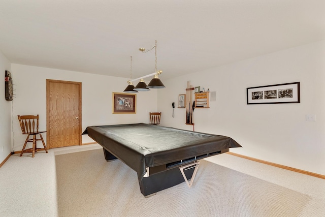 rec room featuring pool table and carpet floors