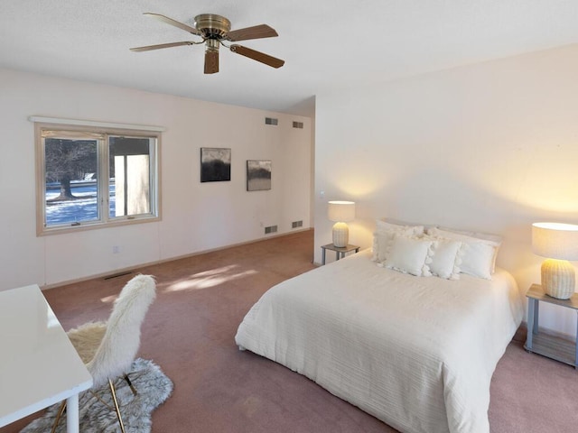 bedroom with carpet floors and ceiling fan