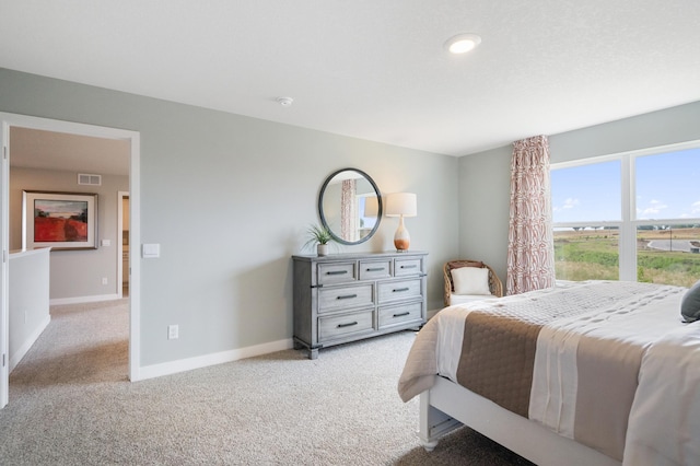 bedroom featuring carpet, visible vents, and baseboards