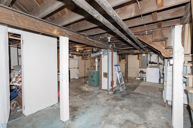 807 4th St S, Moorhead, MN 56560 - unfinished basement with washer / dryer, electric panel, electric water heater, and water heater