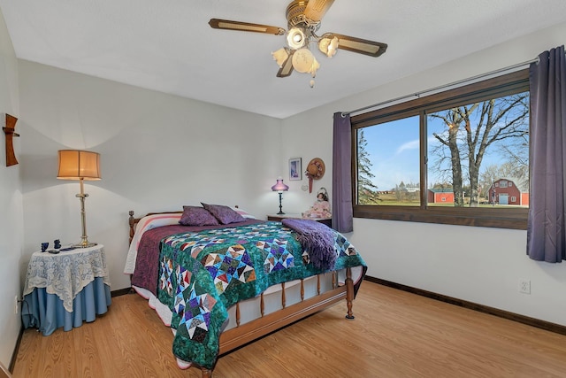 bedroom featuring ceiling fan and wood-type flooring