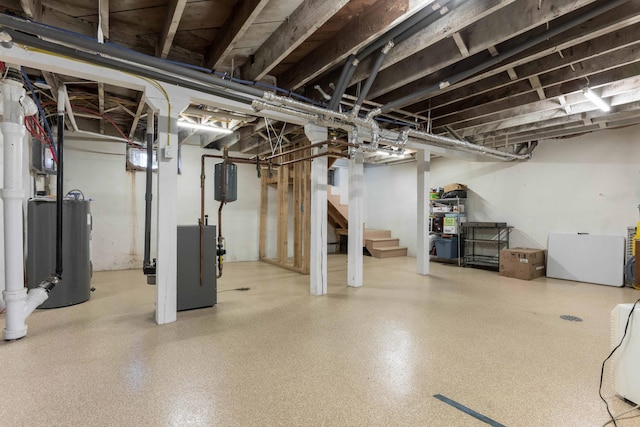 basement featuring water heater