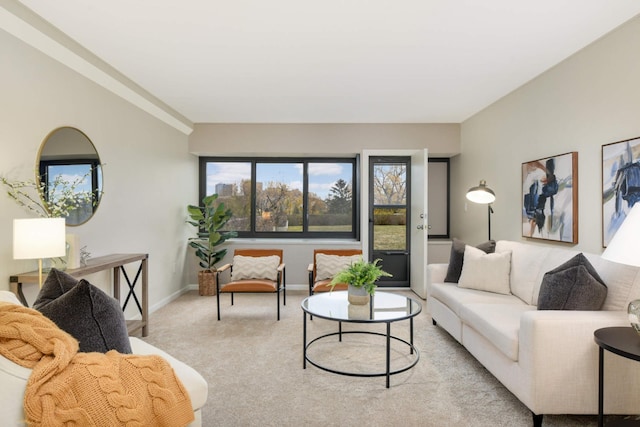 living room with light colored carpet