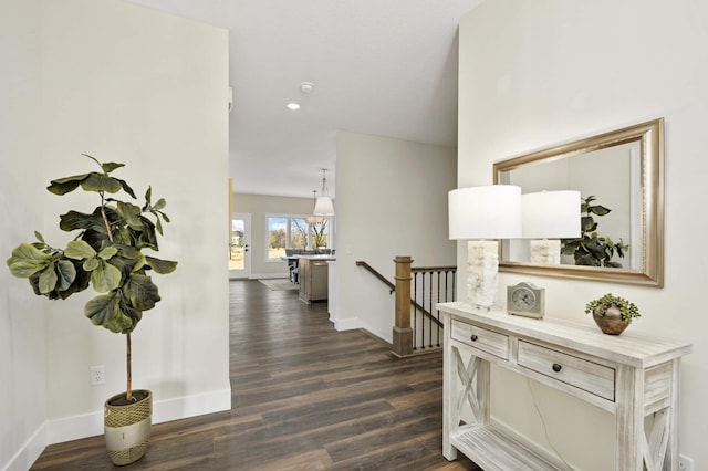 hall with dark wood-type flooring