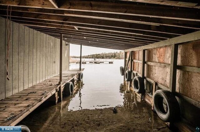 interior space featuring a water view